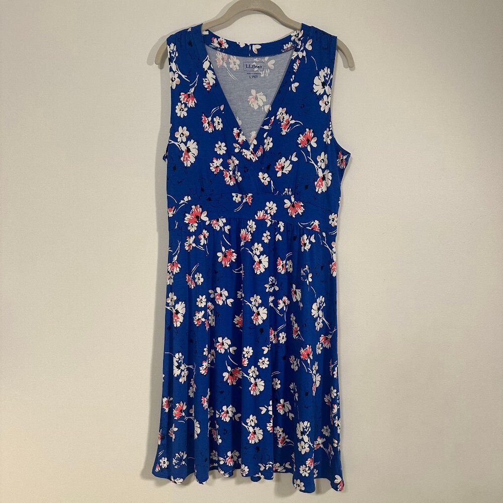 L.L. Bean Women's Summer Dress Fit Flare Faux Wrap 'Shoreline Aqua' Size LP